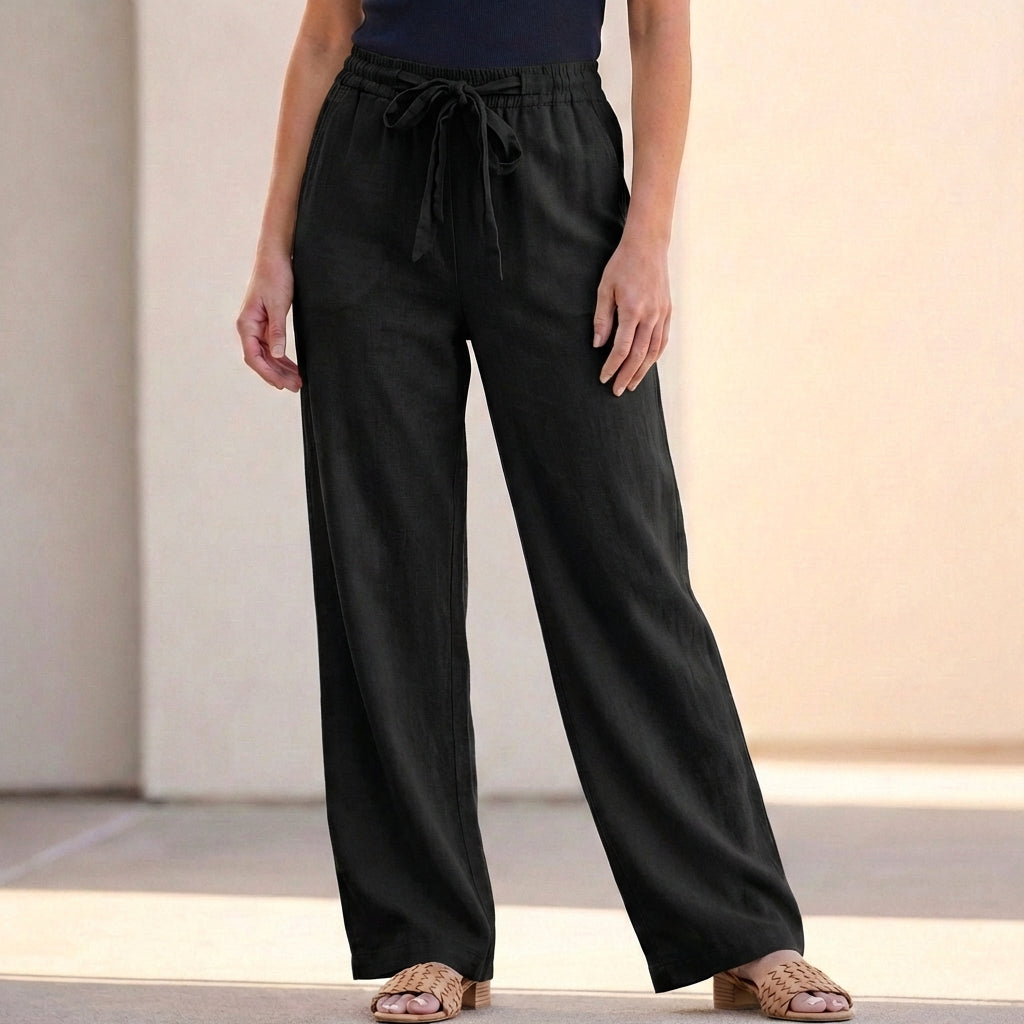 Relaxed Wide-Leg Drawstring Trousers with Elastic Waist