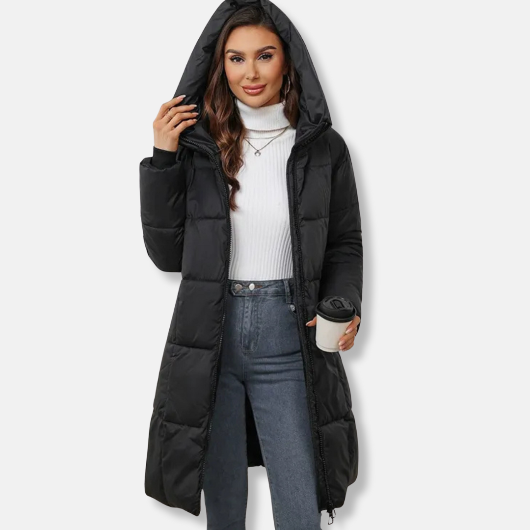 Sienna Puffer Coat | Quilted Hooded Knee-Length Coat