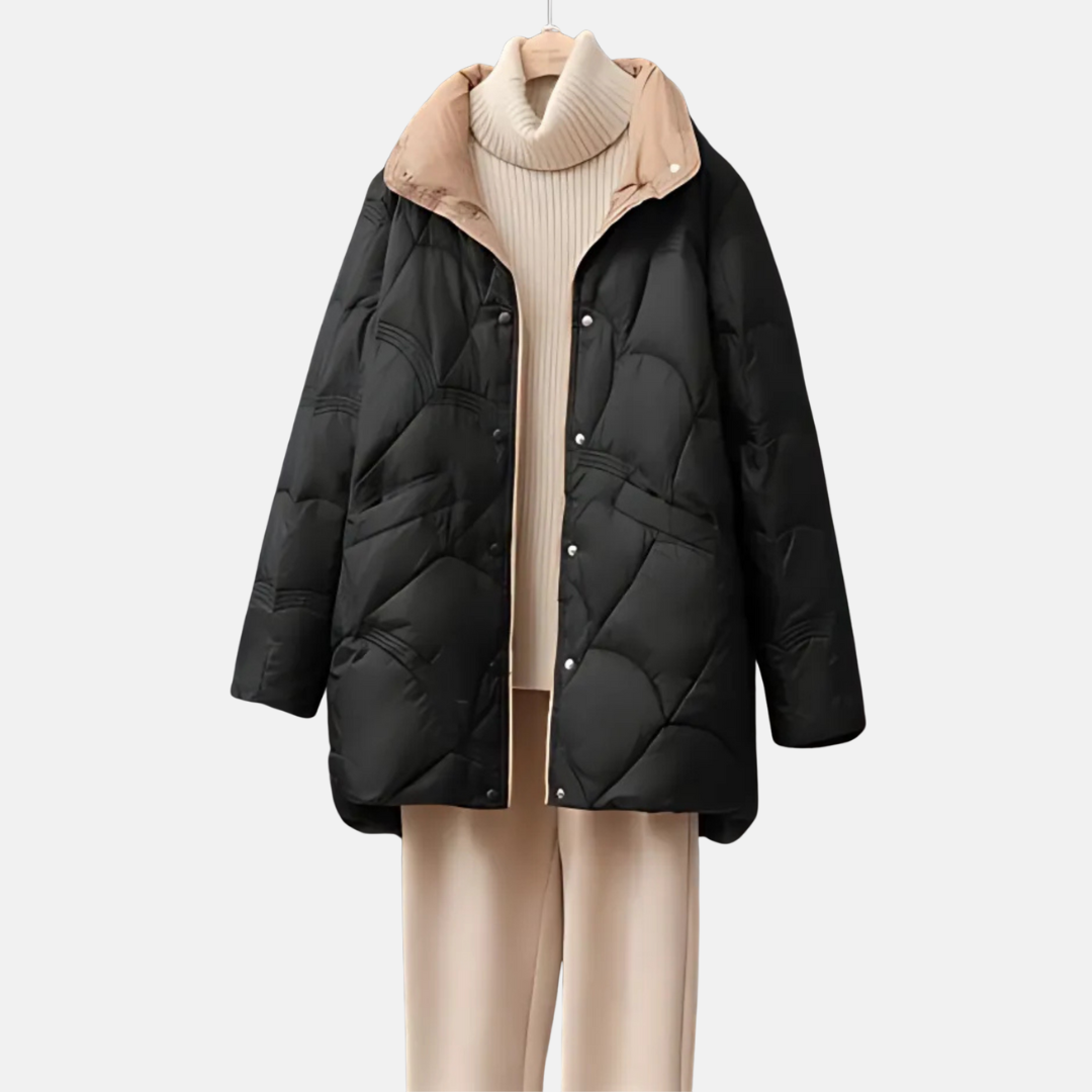 Sienna Quilted Mid-Length Jacket | Relaxed Fit Stand Collar Jacket