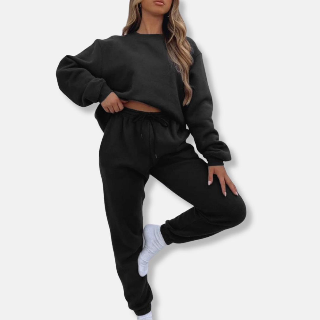 Women’s Two-Piece Loungewear Set – Relaxed Fit Long Sleeve Top – Tapered Jogger Pants