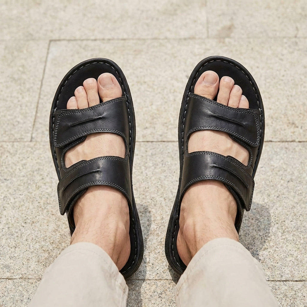 Men’s Open-Toe Sports Sandals with Adjustable Straps and Cork Footbed