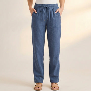 Relaxed-Fit Full-Length Blend Casual Drawstring Trousers