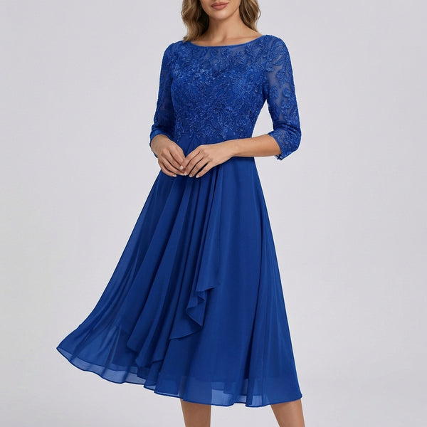 Elegant Lace Bodice High-Low Midi Dress – Sophisticated Summer Gala