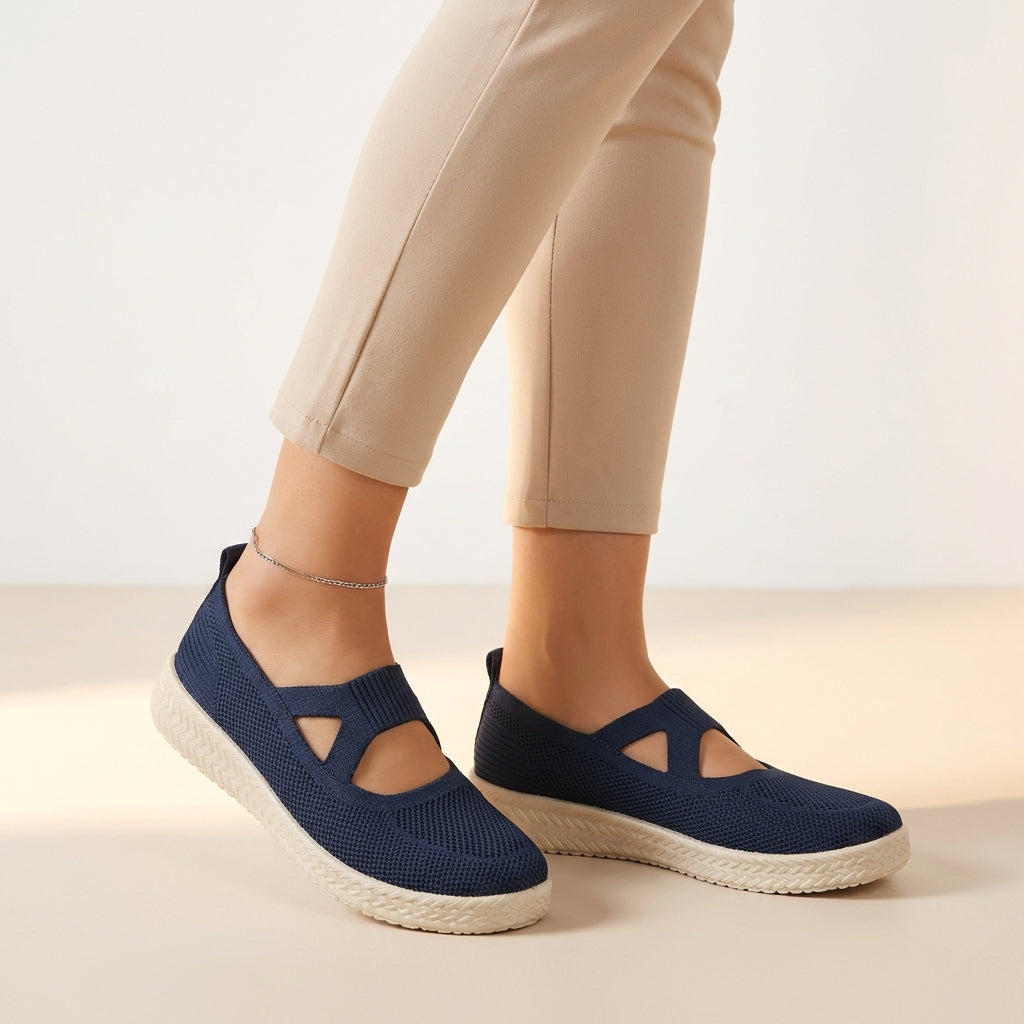 Elevated Knit Slip-On Sneakers with Cushioned Platform and Geometric Detailing