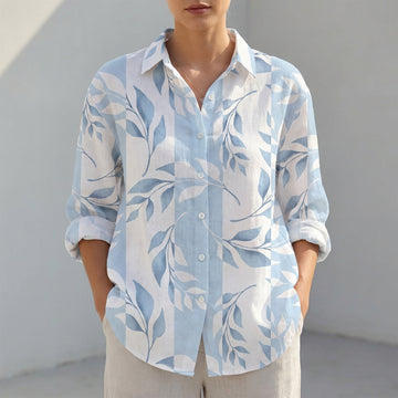 Relaxed Tunic Shirt with Collared V-Neck and Roll-Tab Sleeves