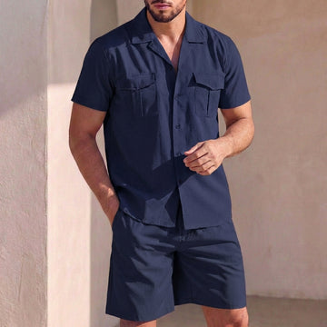 Relaxed Blend Short Sleeve Shirt and Knee-Length Shorts Set