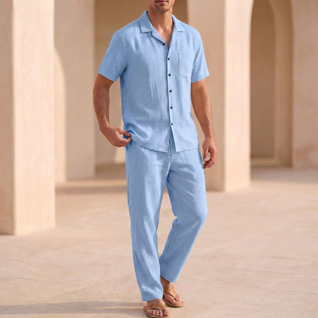 Two-Piece Relaxed Lapel Collar Shirt and Ankle Pants Set