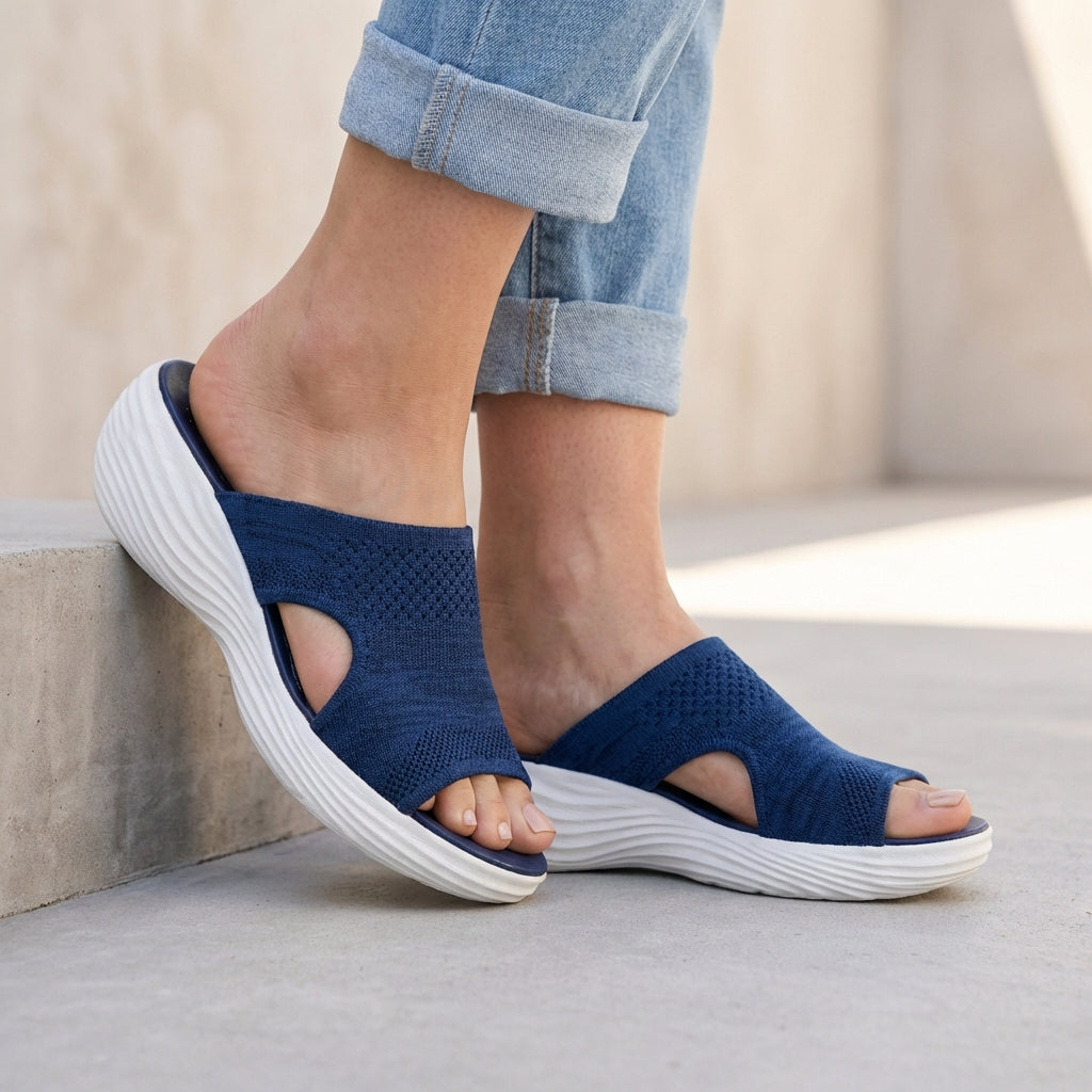 Breathable Knit Platform Slide Sandals - Effortless Comfort for Sunny Coastal Escapes