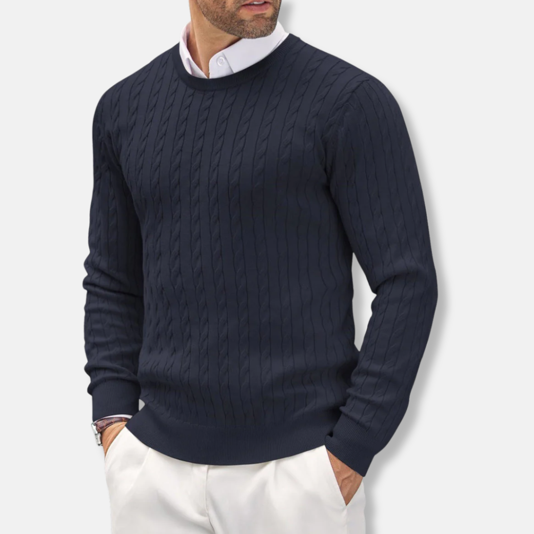 Men’s Pullover Sweater – Slim Fit – Cable Pattern – Round Neck