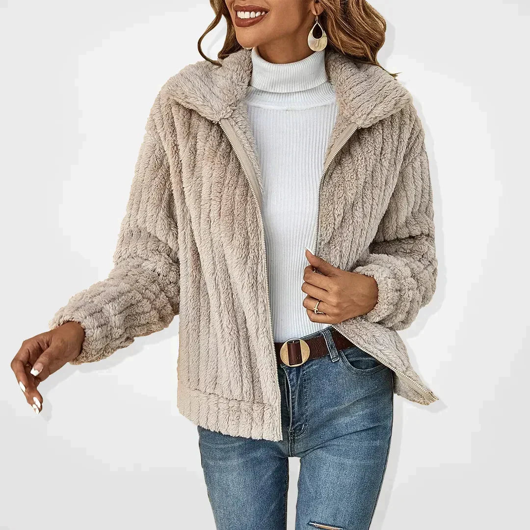 Women's faux fur zip-up jacket for cozy winter fashion