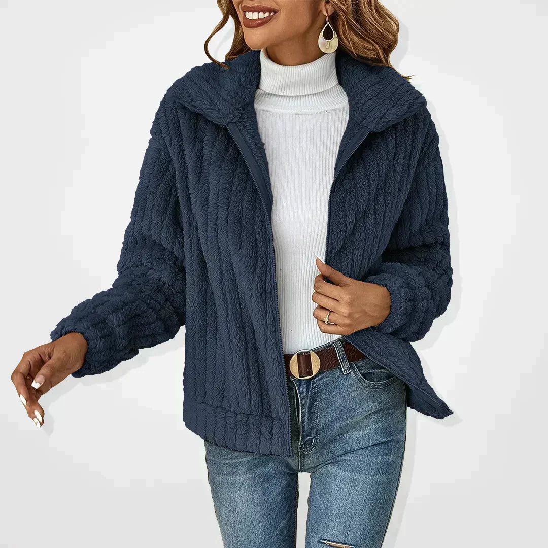 Women's faux fur zip-up jacket for cozy winter fashion