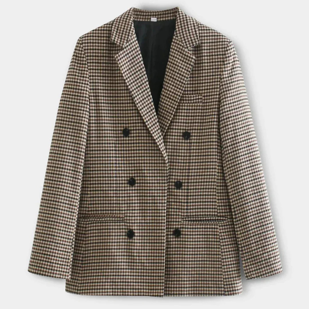 Women's Double-Breasted Blazer - Tailored Fit - Gingham Check - Notched Lapel