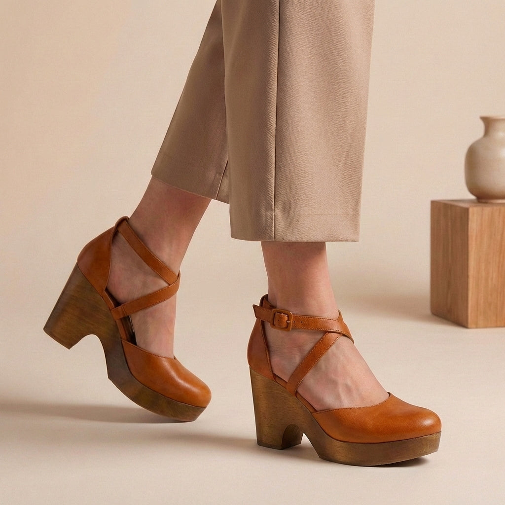 Artisanal Closed-Toe Wood Platform Wedges - Elevated Summer Style for All-Day Wear