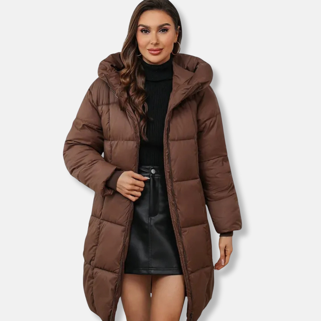 Sienna Puffer Coat | Quilted Hooded Knee-Length Coat