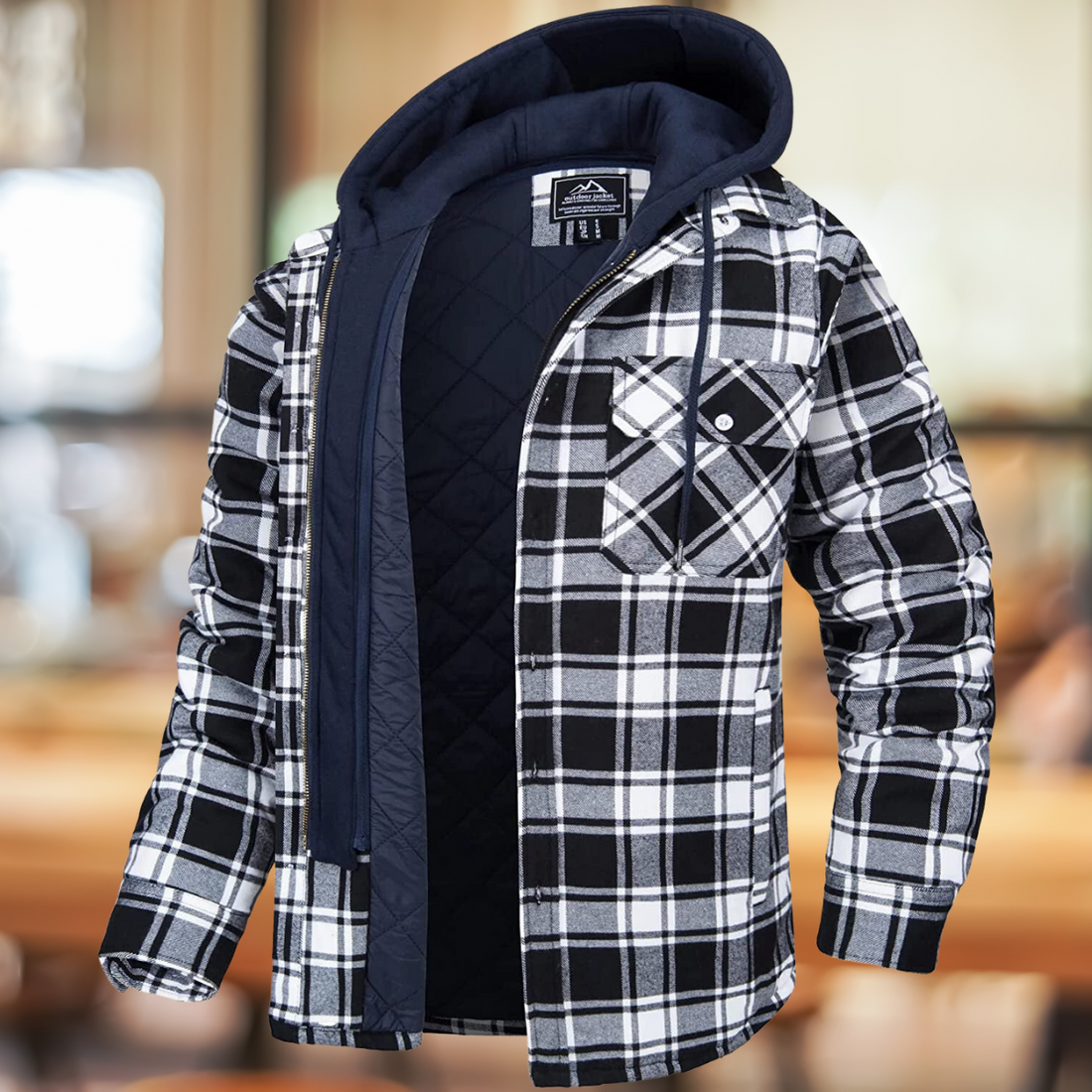 Men's hooded flannel jacket for all-weather comfort