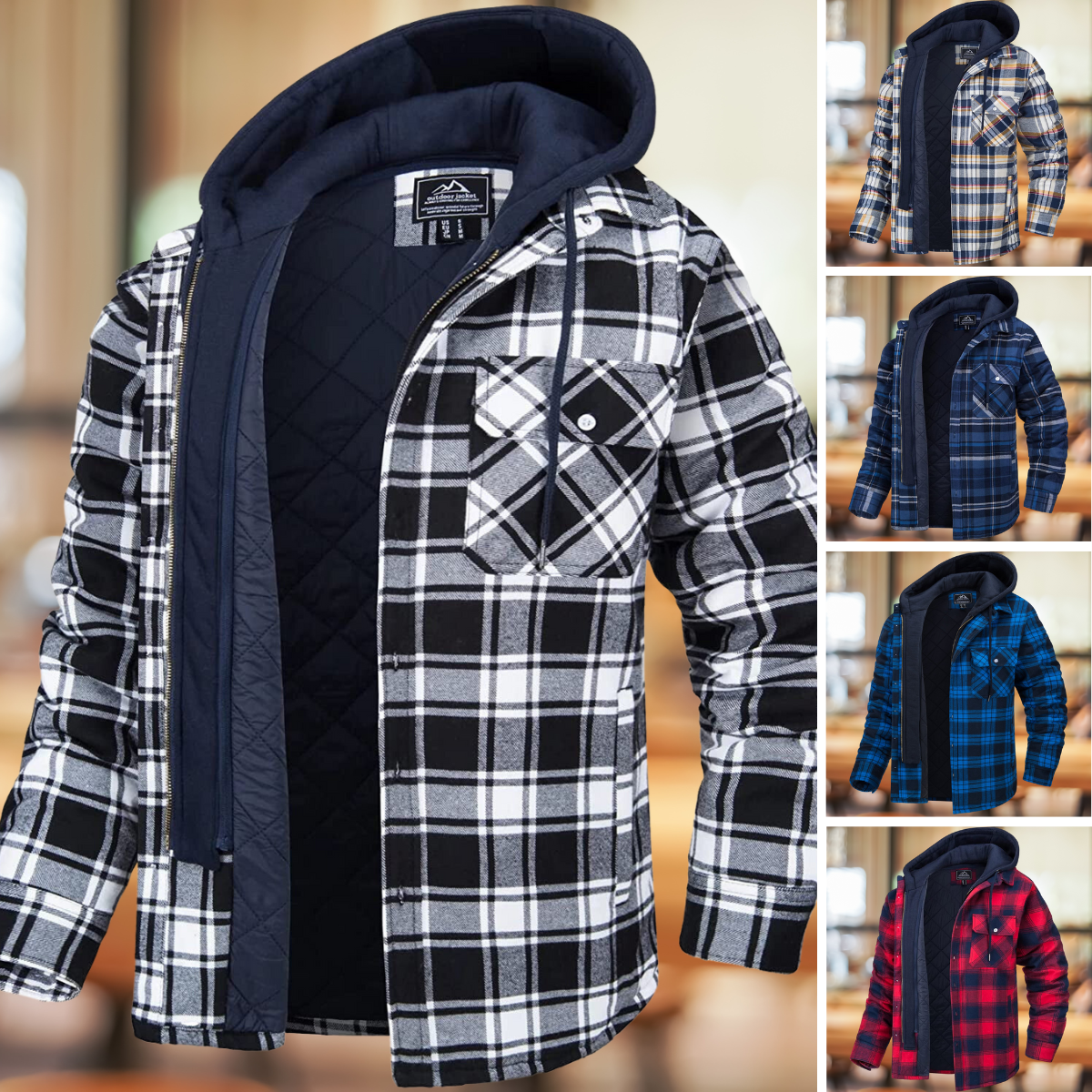 Men's hooded flannel jacket for all-weather comfort