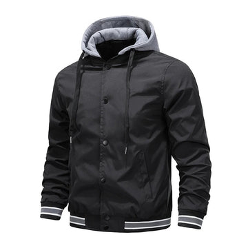 Men’s Hooded Jacket - Lightweight Urban Fit - Button Closure - Ribbed Cuffs & Hem