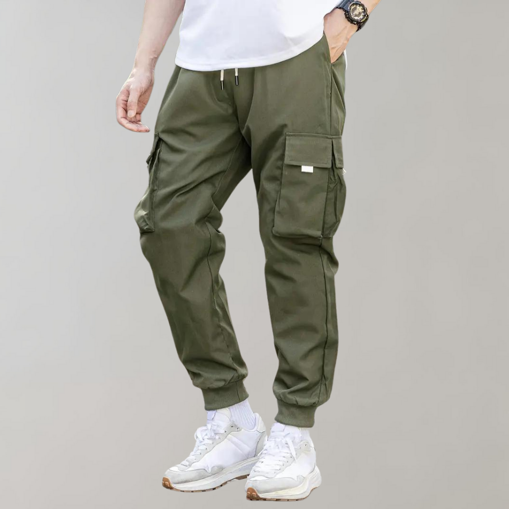 Men's Cargo Jogger Pants - Cotton Blend - Relaxed Fit - Elastic Waist & Cuffs - Multi-Pocket