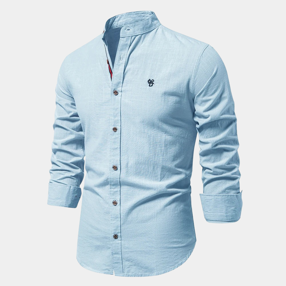 Men's casual light blue button-down shirt