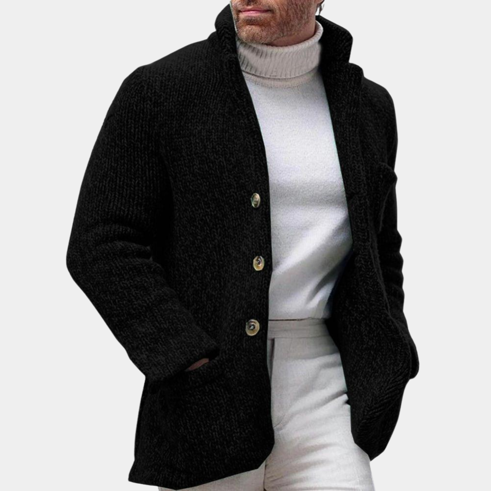 Men's V-neck cardigan sweater with ribbed hem