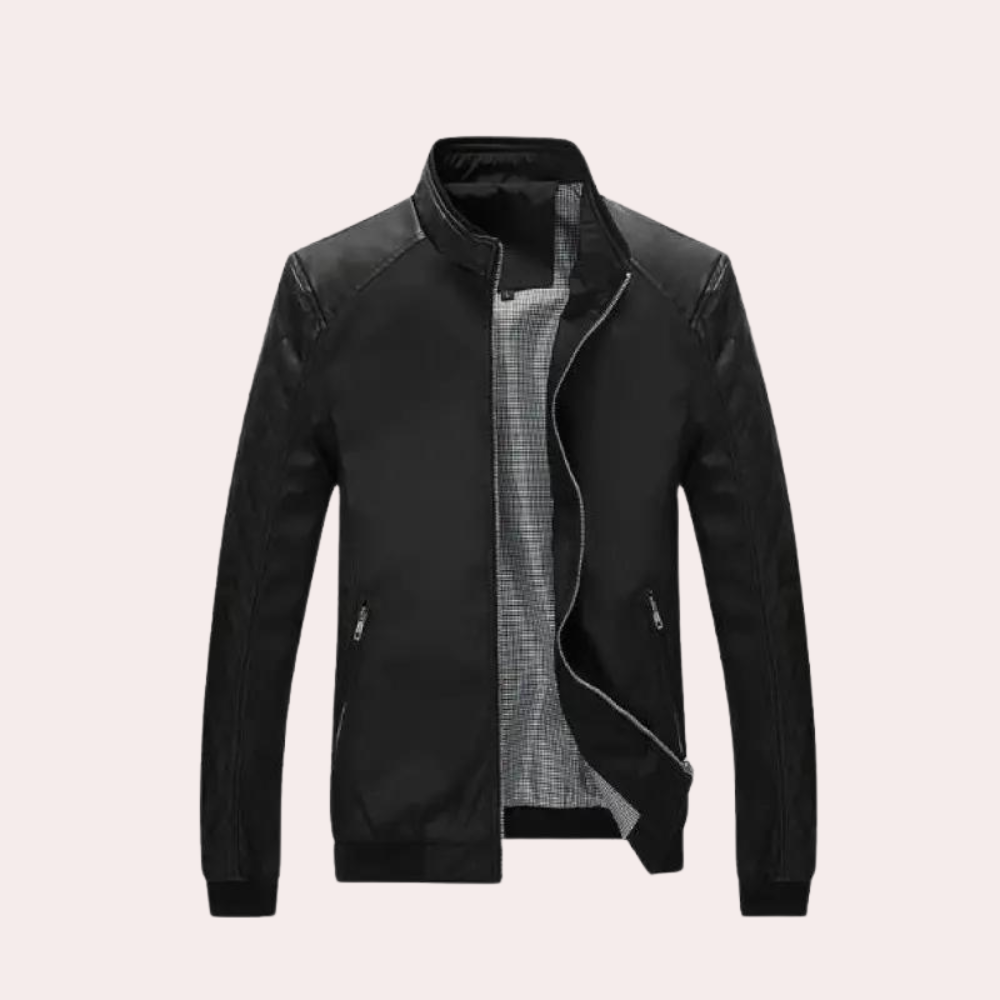 Men's stand collar splicing leather jacket