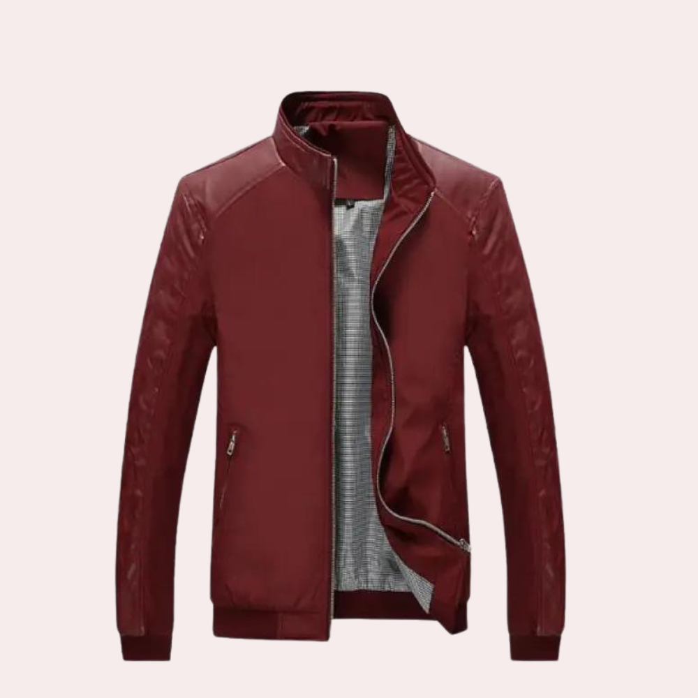 Men's stand collar splicing leather jacket