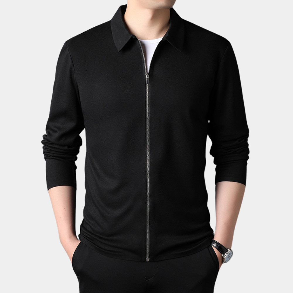 Men's casual zipper cardigan with lapel collar