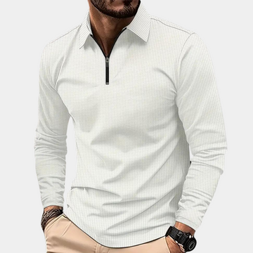 Stylish men's polo t-shirt with long sleeves and zipper decoration