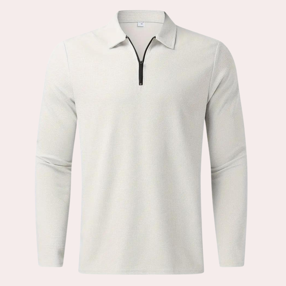 Stylish men's polo t-shirt with long sleeves and zipper decoration