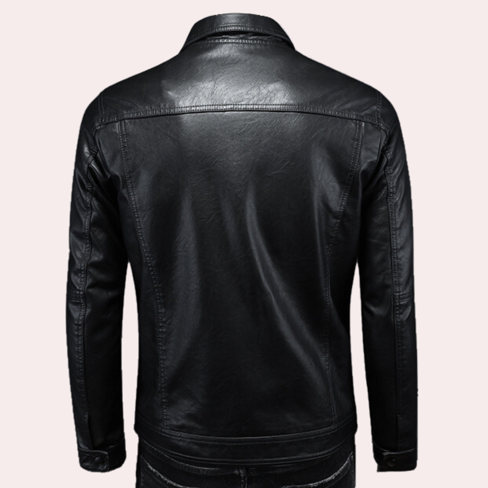 Men's slim fit lapel leather jacket