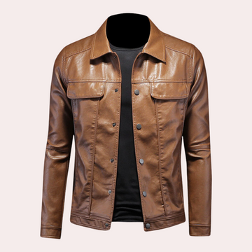 Men's slim fit lapel leather jacket