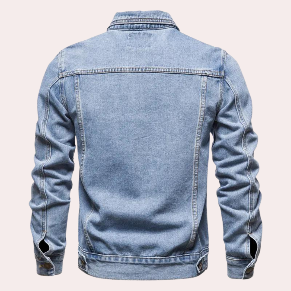 Men's slim fit denim shirt jacket with lapel collar