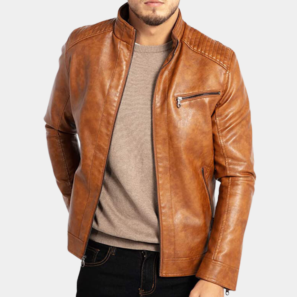 Men's leather jacket stand collar punk leisure casual wear