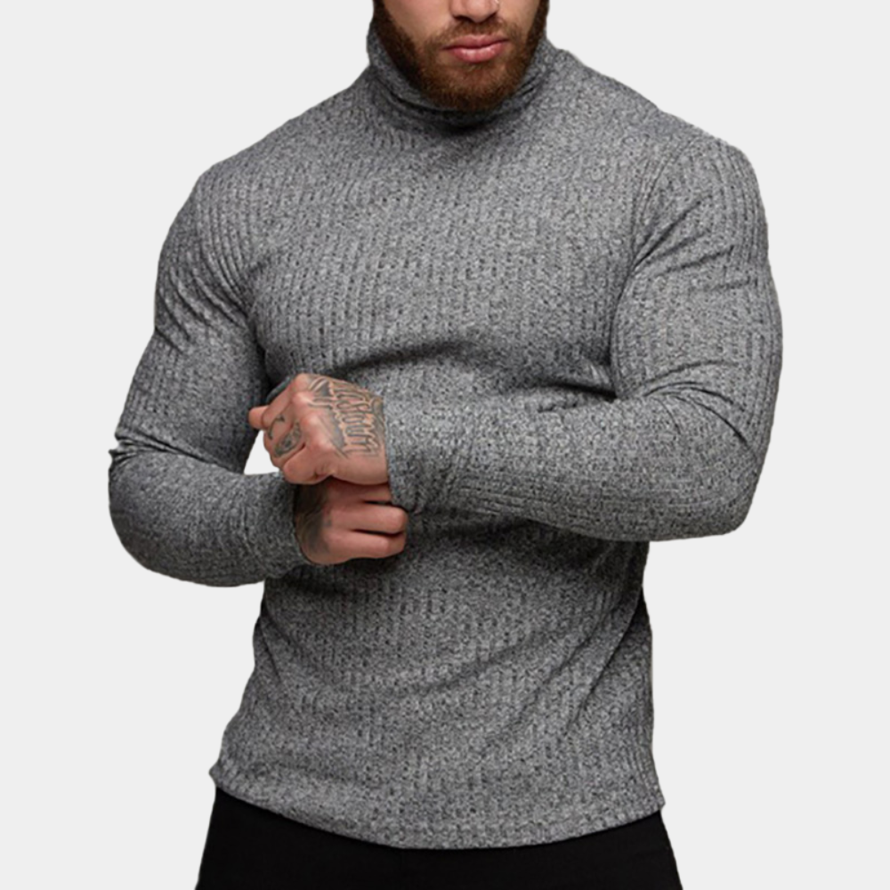 Men's slim fit knitted sweater with floral pattern and crew neck