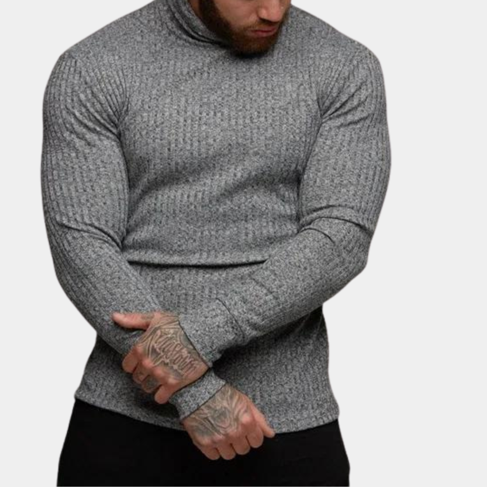 Men's slim fit knitted sweater with floral pattern and crew neck