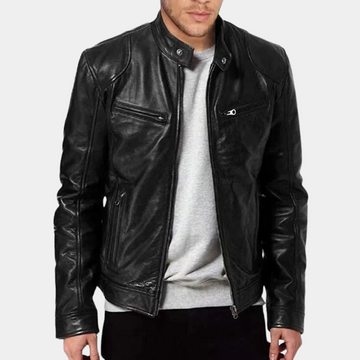 Slim-fit leather jacket for men