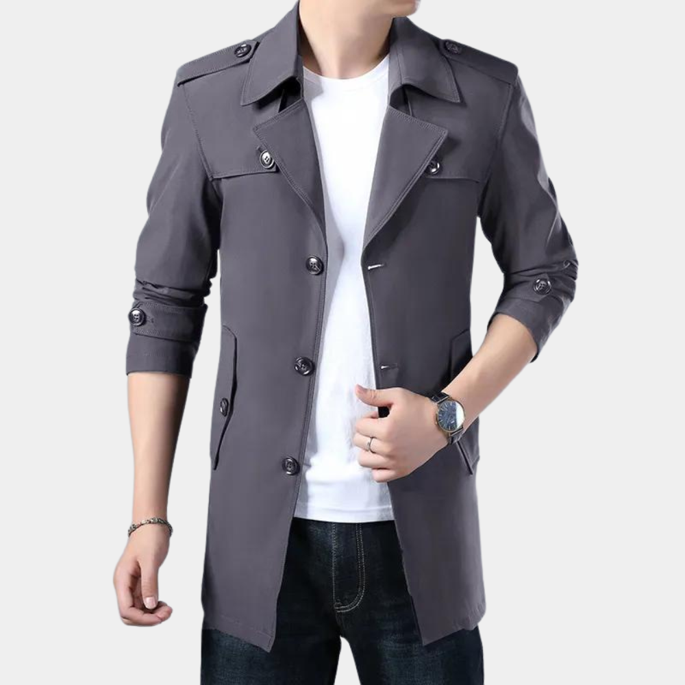 Men’s Trench Coat - Tailored Fit - Classic Lapels - Single-Breasted Stylish Outerwear