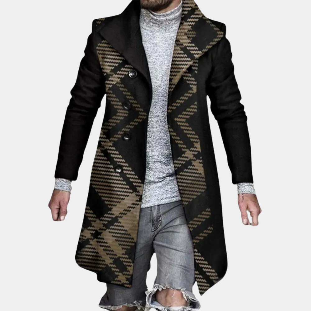 Men's mid-length lattice pattern wool coat