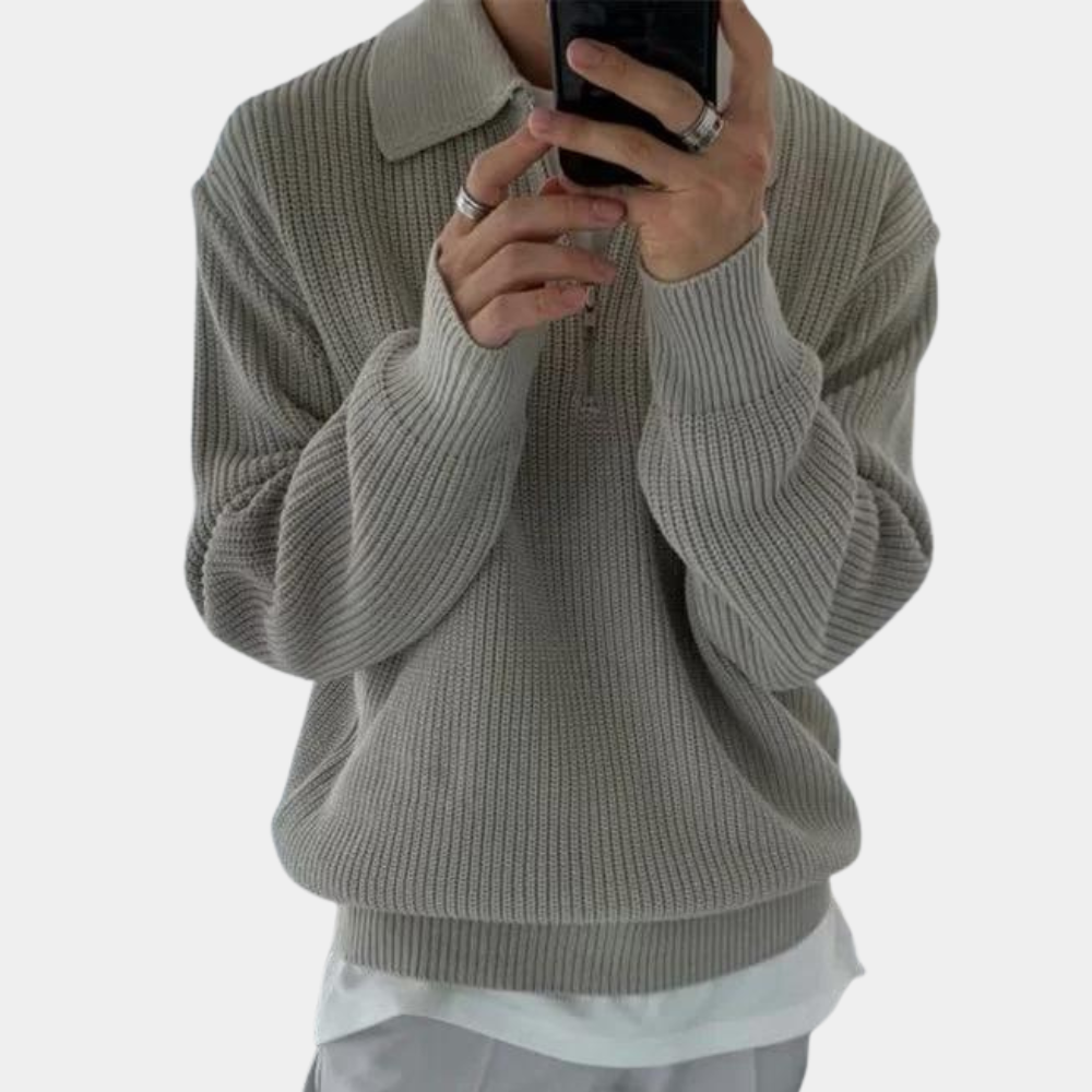 Men's trendy zipper knitted casual winter pullover sweater