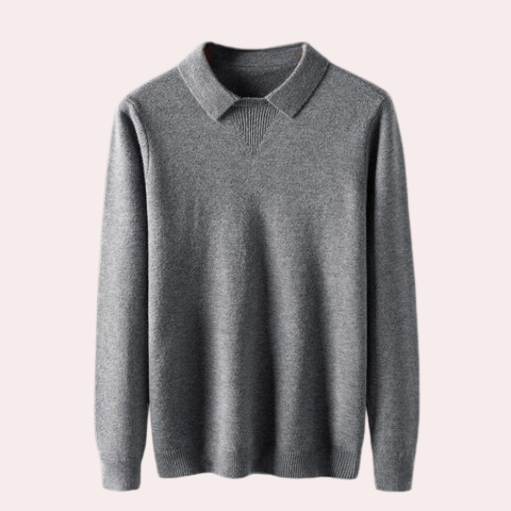 Trendy men’s long-sleeve casual polo sweater