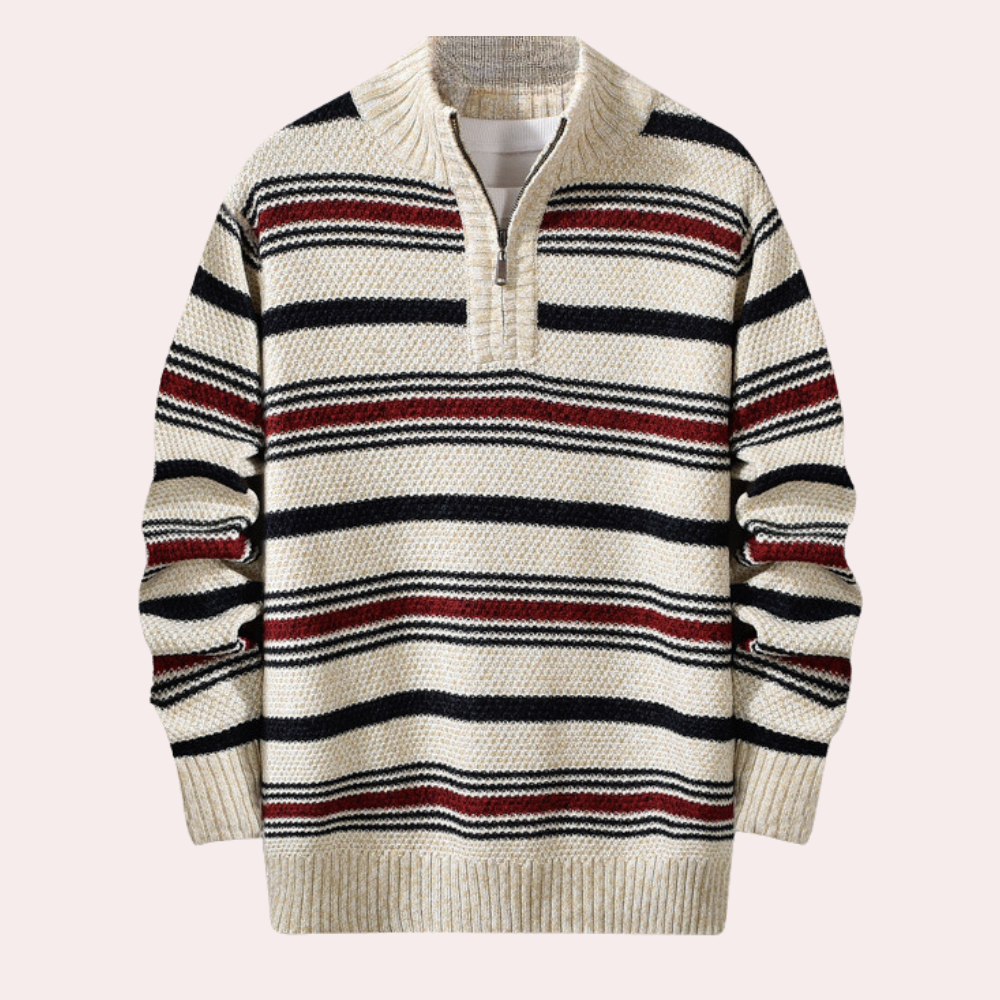 Men's casual classic striped half-zip sweater