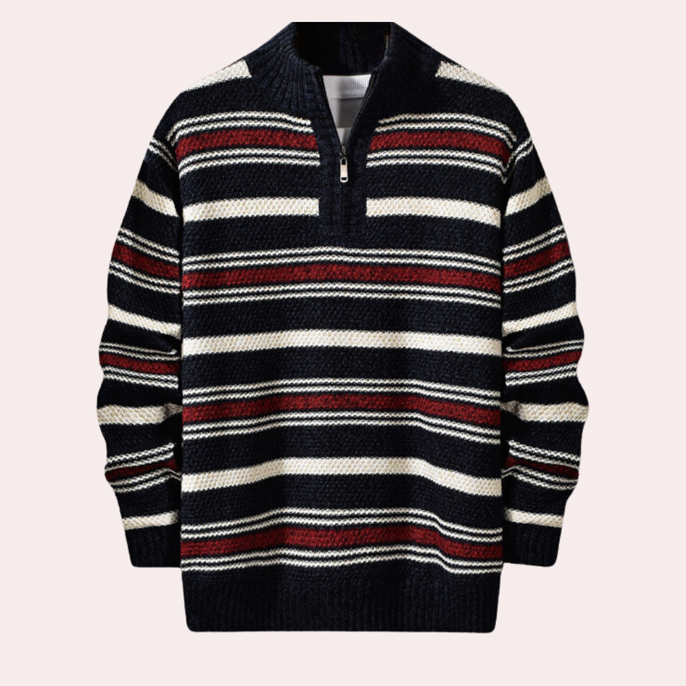 Men's casual classic striped half-zip sweater