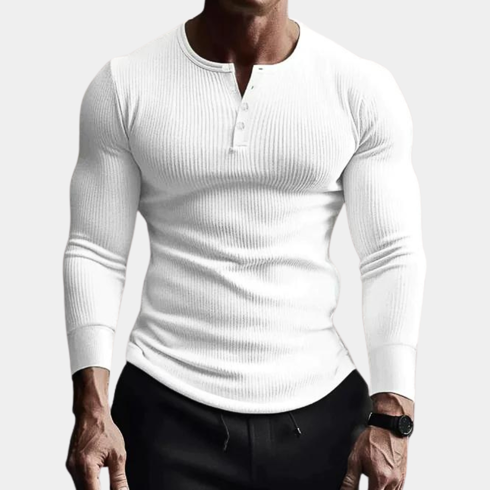 Men's long-sleeved buttoned v-neck fitness sweater