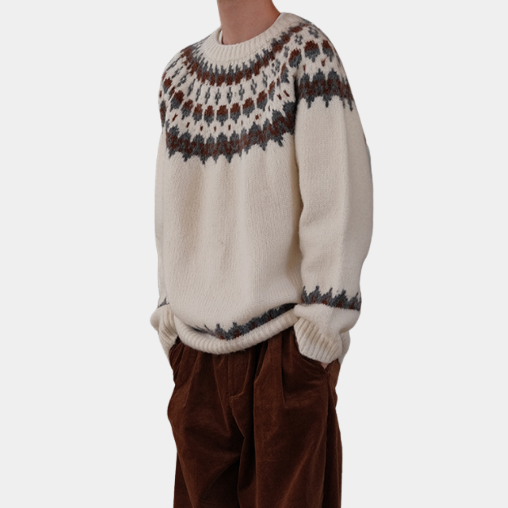 Men's round neck knitted high street retro style sweater