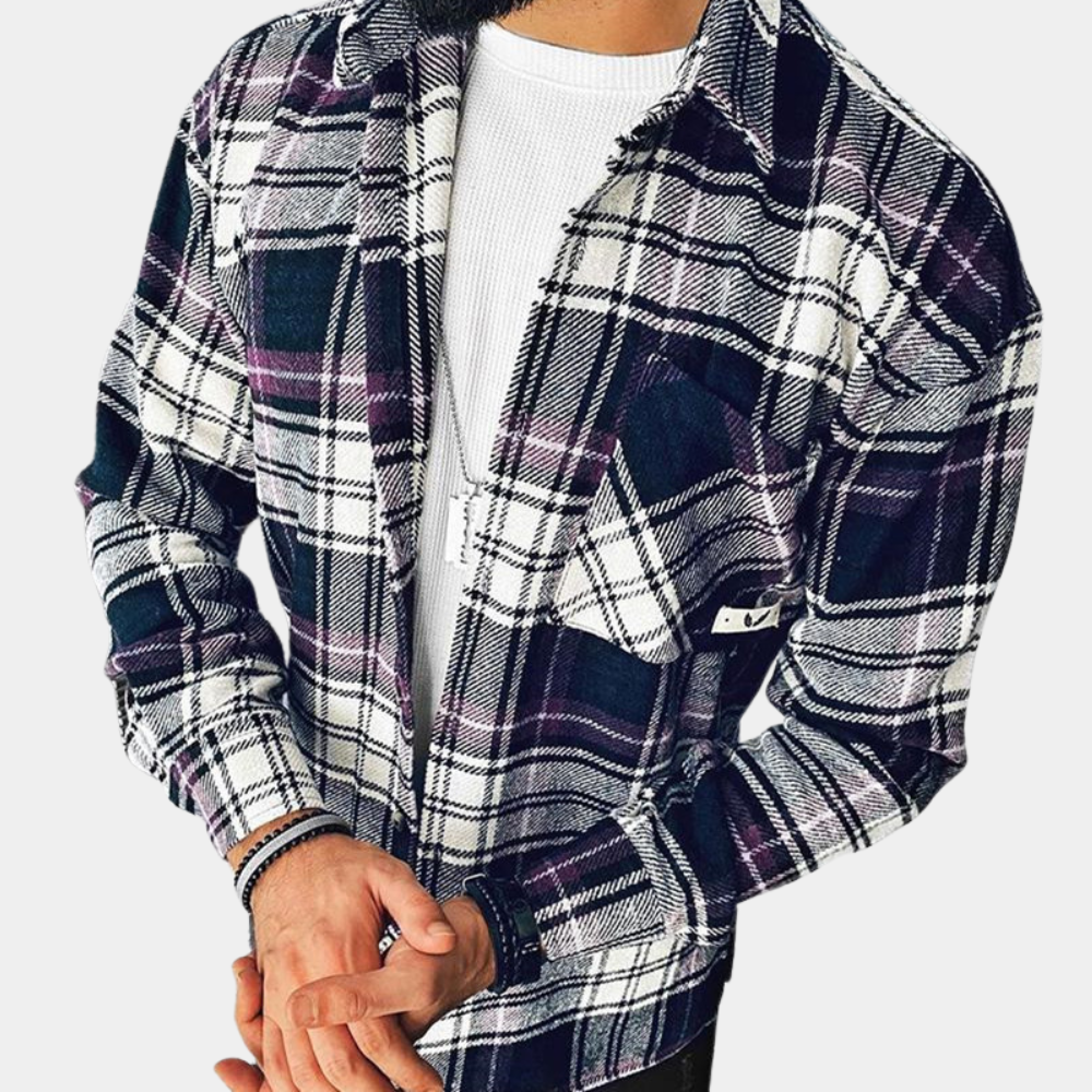 Men's plaid print loose fit windproof jacket