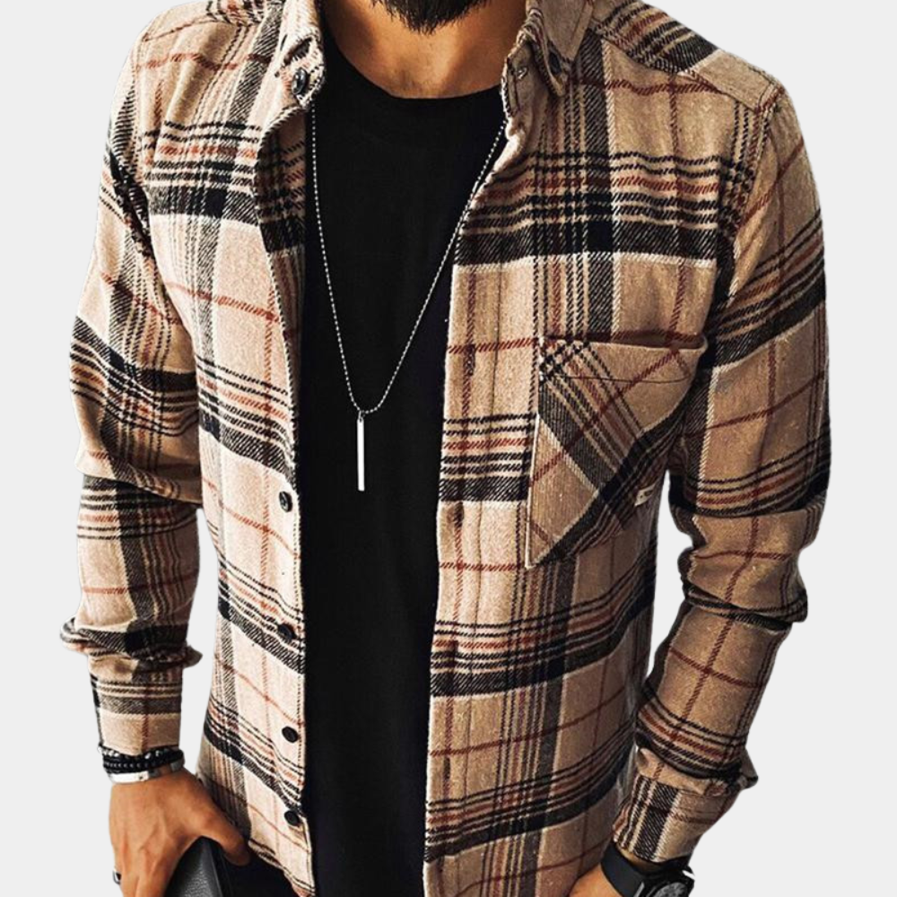 Men's plaid print loose fit windproof jacket