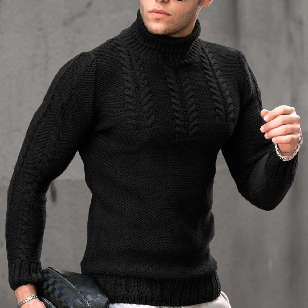 Men's slim fit turtleneck cable knitted sweater