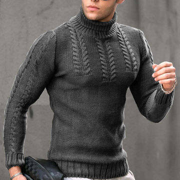 Men's slim fit turtleneck cable knitted sweater