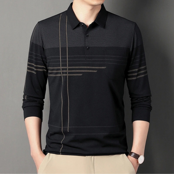 Men’s long sleeve striped business casual polo shirt