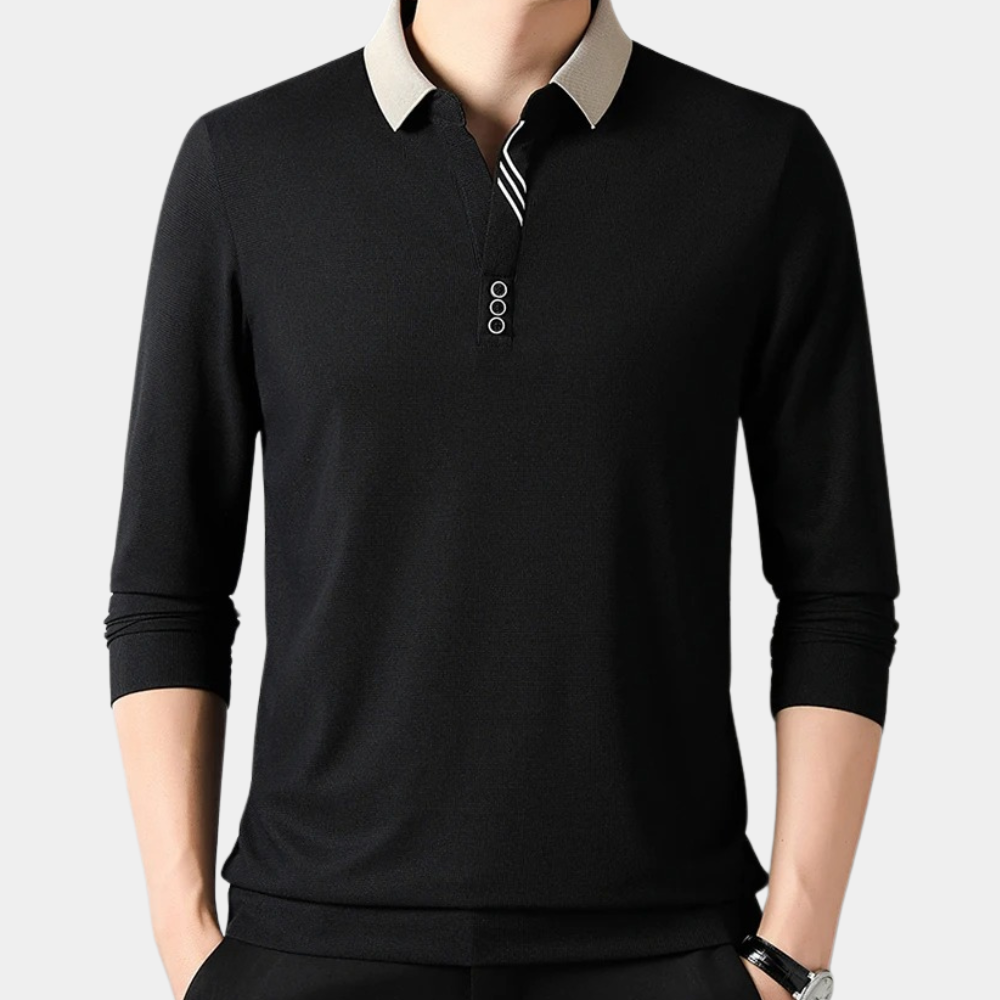 Men's long sleeve asymmetric design casual polo shirt